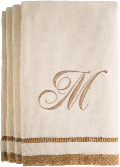 Custom Monogrammed Fingertip Towels Set of 4 - Luxurious Ivory with Golden Brown Embroidery - 100% Cotton, Extra Absorbent - Ideal for Bathroom or Kitchen - Initial H