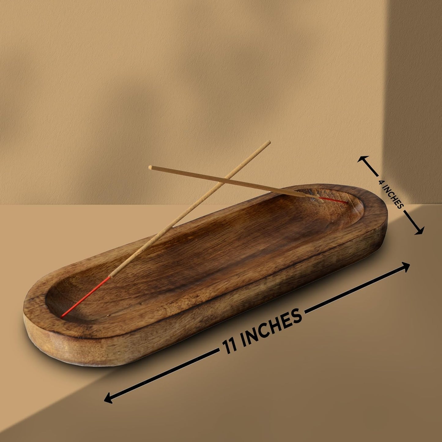 Premium Wooden Brown Incense Holder - Elegant Incense Burner and Ash Catcher for Meditation and Yoga - Ideal Gift for Any Occasion - Dimensions: 11 x 4 Inches