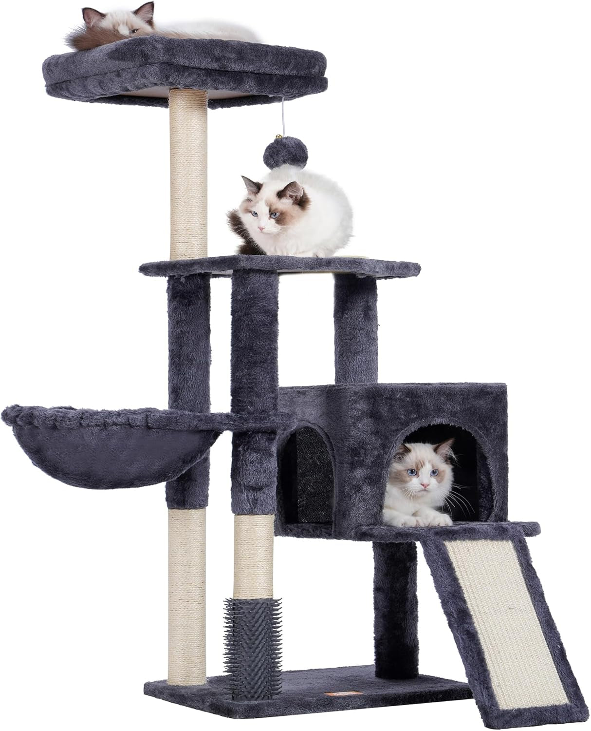 Multi-Tier Indoor Cat Tree and Tower with Scratching Board and Feeding Bowl in Light Gray HCT010M