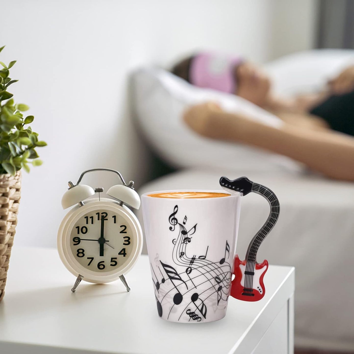 Ceramic Guitar-Themed Mug - 12.9 Oz Musical Note Cup for Tea, Coffee, and Milk - Perfect Gift for Guitar Players, Musicians, and Music Enthusiasts - Red