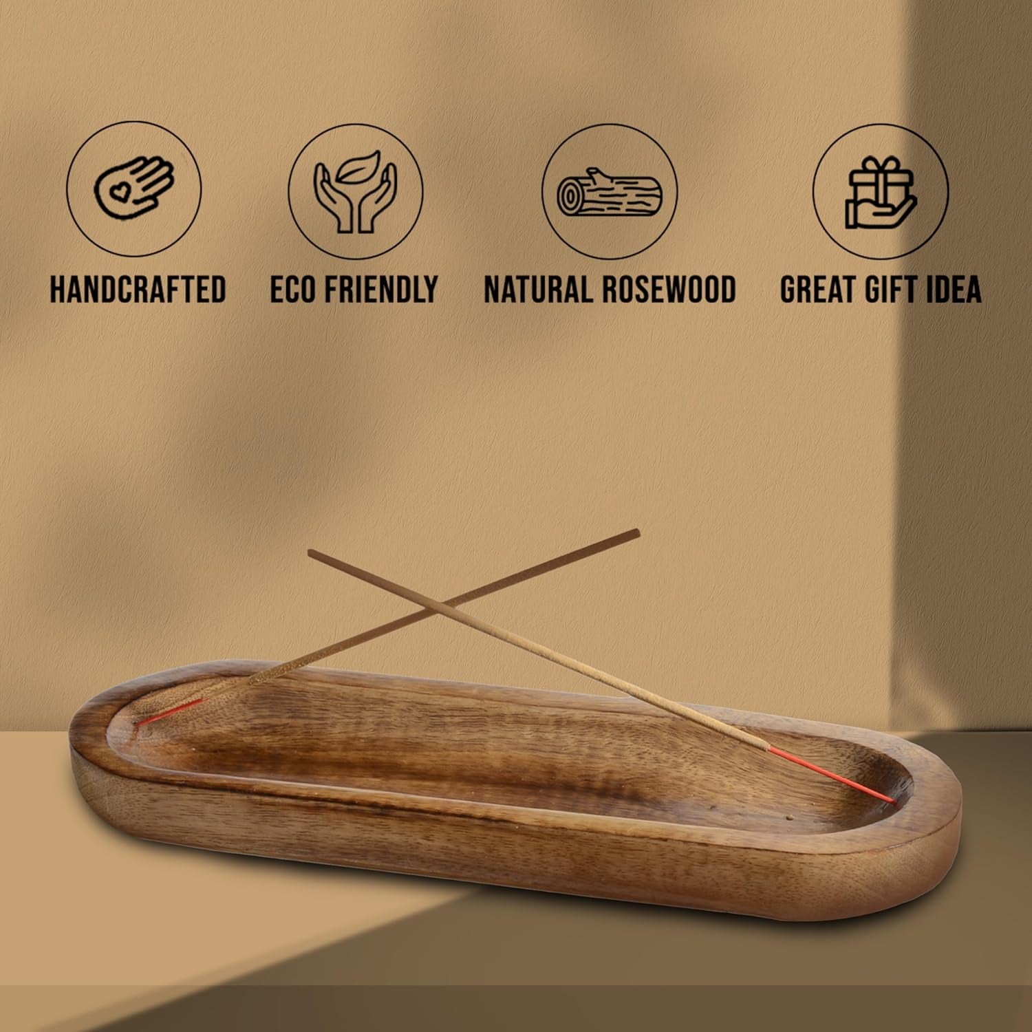 Premium Wooden Brown Incense Holder - Elegant Incense Burner and Ash Catcher for Meditation and Yoga - Ideal Gift for Any Occasion - Dimensions: 11 x 4 Inches