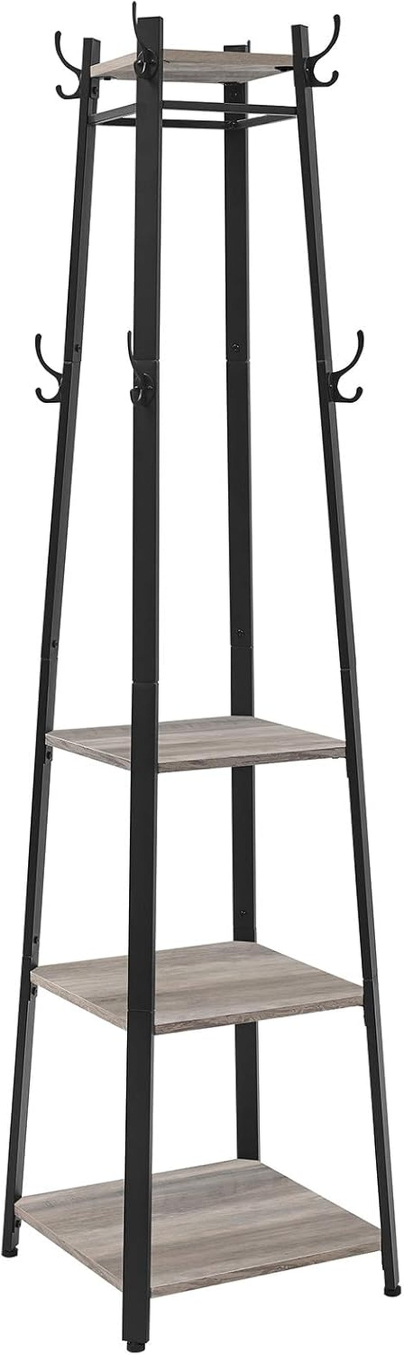 Industrial-Style Coat Rack with 3 Shelves and Hooks for Entryway, Living Room, Rustic Brown and Black Finish, Steel Frame