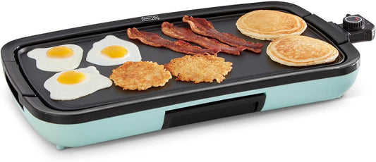 Deluxe Everyday Electric Griddle with Removable Nonstick Cooking Plate, Dishwasher Safe, Includes Drip Tray and Recipe Book, 20” x 10.5”, 1500 Watts - Aqua