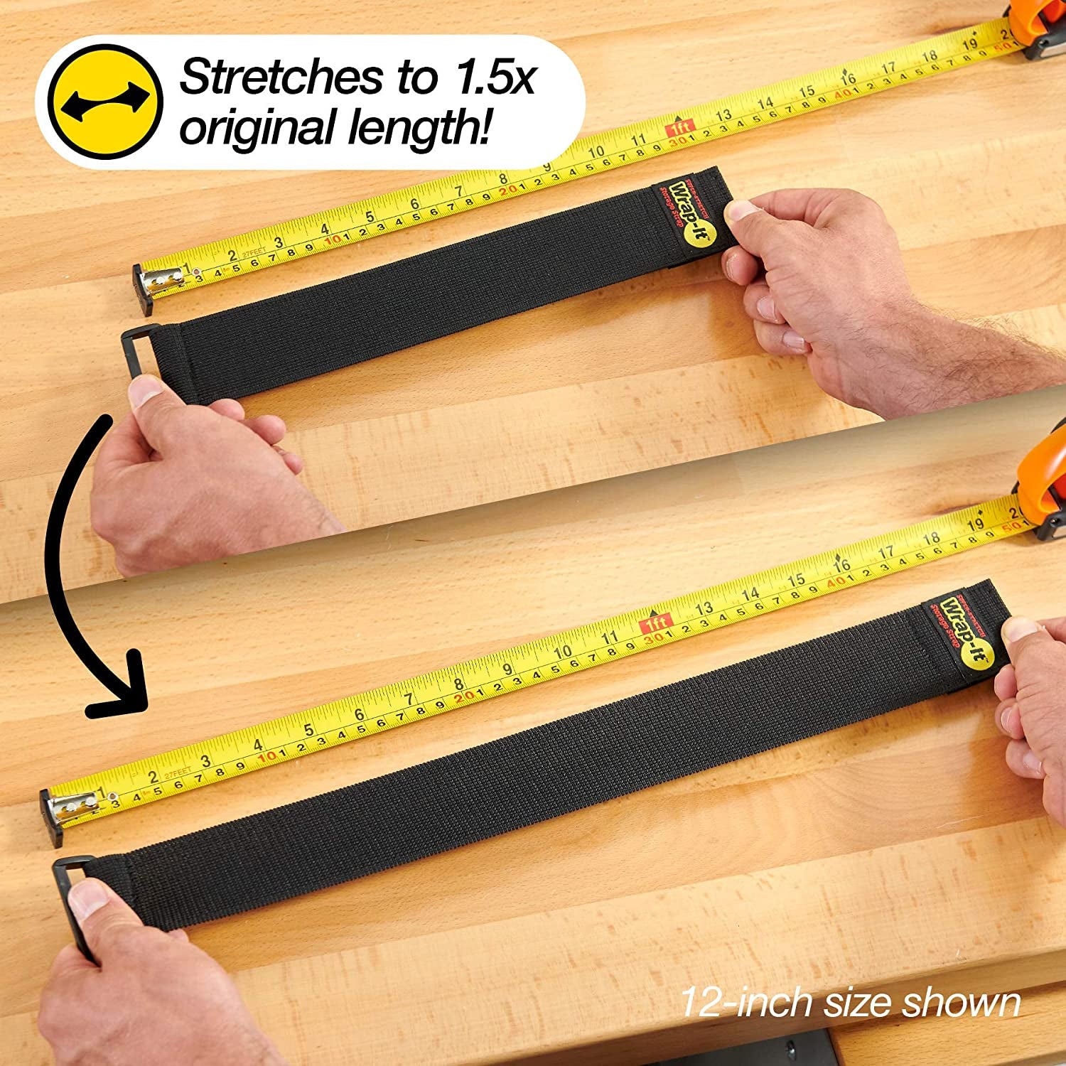 Premium Elastic Storage Straps - 12" Length (Set of 8) - Versatile Hook and Loop Cinch Design