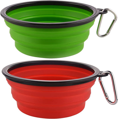 Large Collapsible Dog Bowls - 34 Oz Portable Travel Water and Food Dishes with Carabiner Clip, 2 Pack (Green and Red)