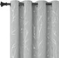 Elegant Light Grey Blackout Curtains with Silver Tree Branch Design, 63-Inch Length, Set of 2 Panels, Windproof, 38W x 63L