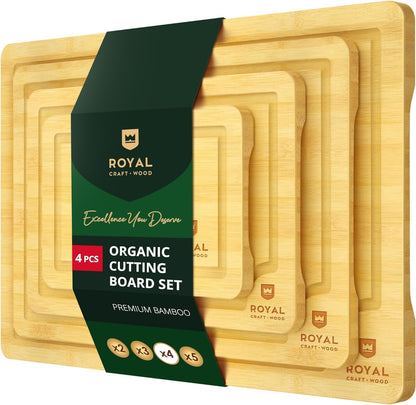 Premium Bamboo Cutting Board Set for Meal Preparation, Charcuterie, and Butchering - Ideal Gift for Culinary Enthusiasts