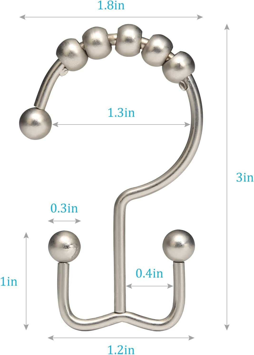 Rust-Resistant Metal Shower Curtain Hooks, Double Glide Design, Set of 12 in Matte Nickel, Ideal for Shower Curtains and Liners