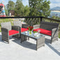 Elegant 4-Piece Navy Rattan Patio Furniture Set with Glass Table - Exceptional Comfort for Outdoor Living