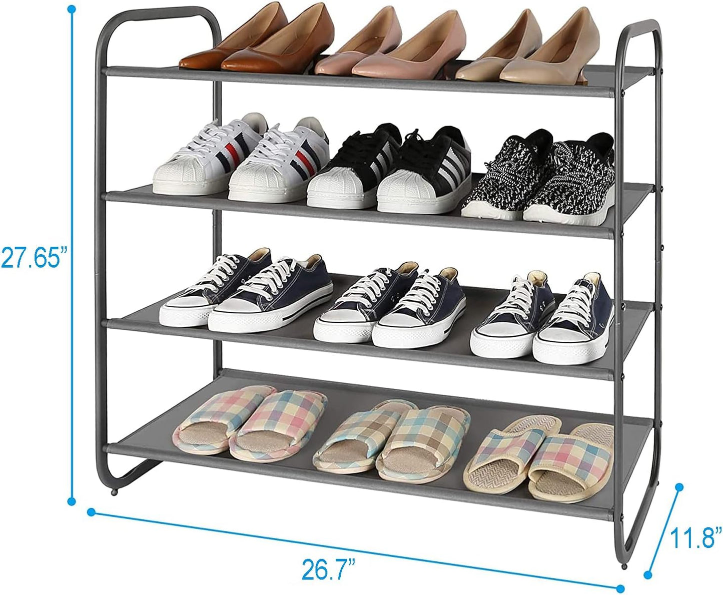 4-Tier Dark Grey Fabric Shoe Rack Organizer for Entryway, Hallway, and Bedroom Storage Solutions