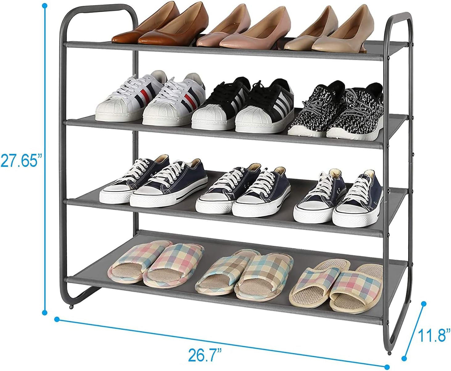4-Tier Dark Grey Fabric Shoe Rack Organizer for Entryway, Hallway, and Bedroom Storage Solutions