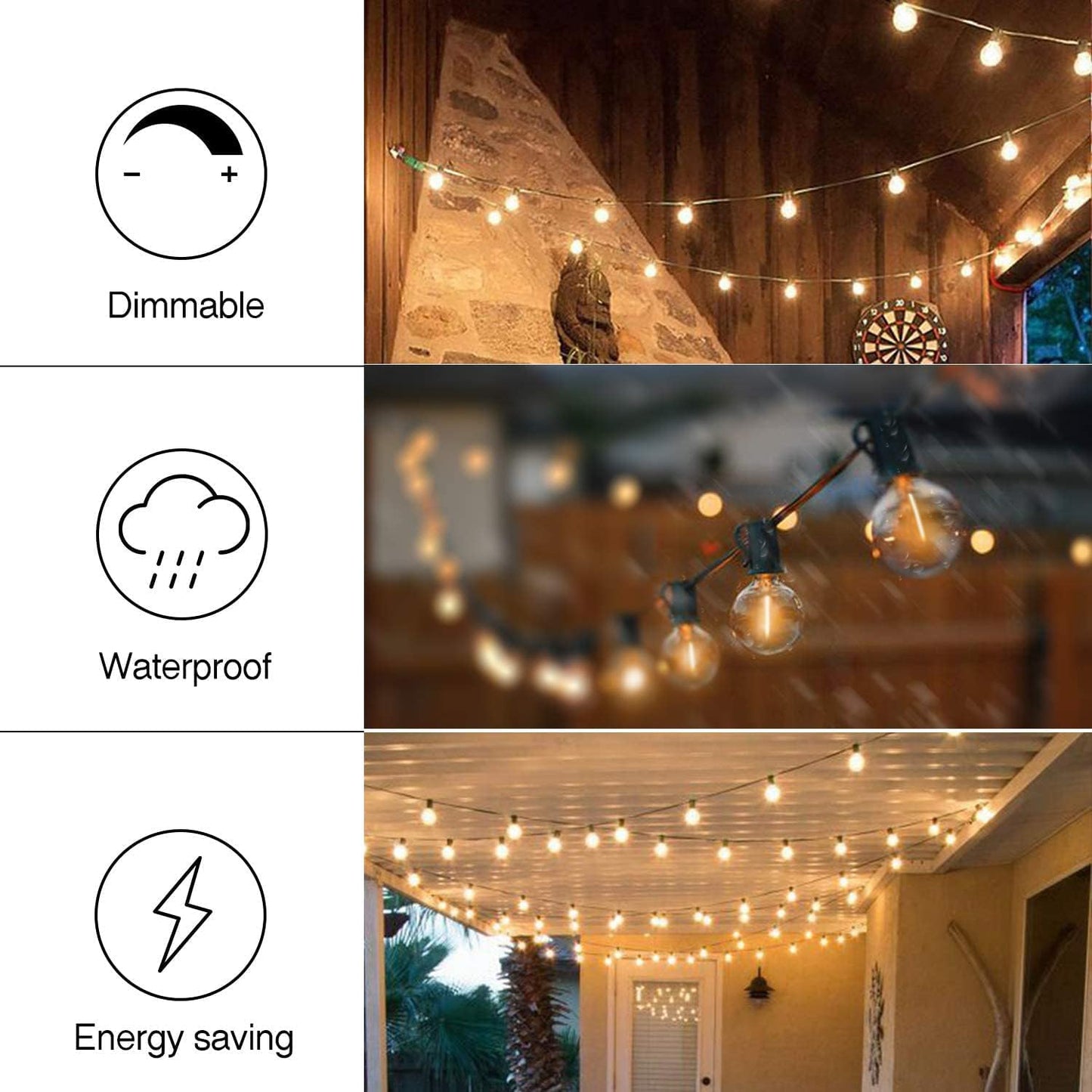 29FT Waterproof Outdoor Globe String Lights with 15 Dimmable Shatterproof Bulbs for Patio, Porch, and Cafe Use, E12 Socket Base