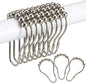 Rust-Resistant Metal Shower Curtain Hooks, Double Glide Design, Set of 12 in Matte Nickel, Ideal for Shower Curtains and Liners