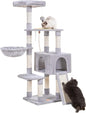 Multi-Tier Indoor Cat Tree and Tower with Scratching Board and Feeding Bowl in Light Gray HCT010M