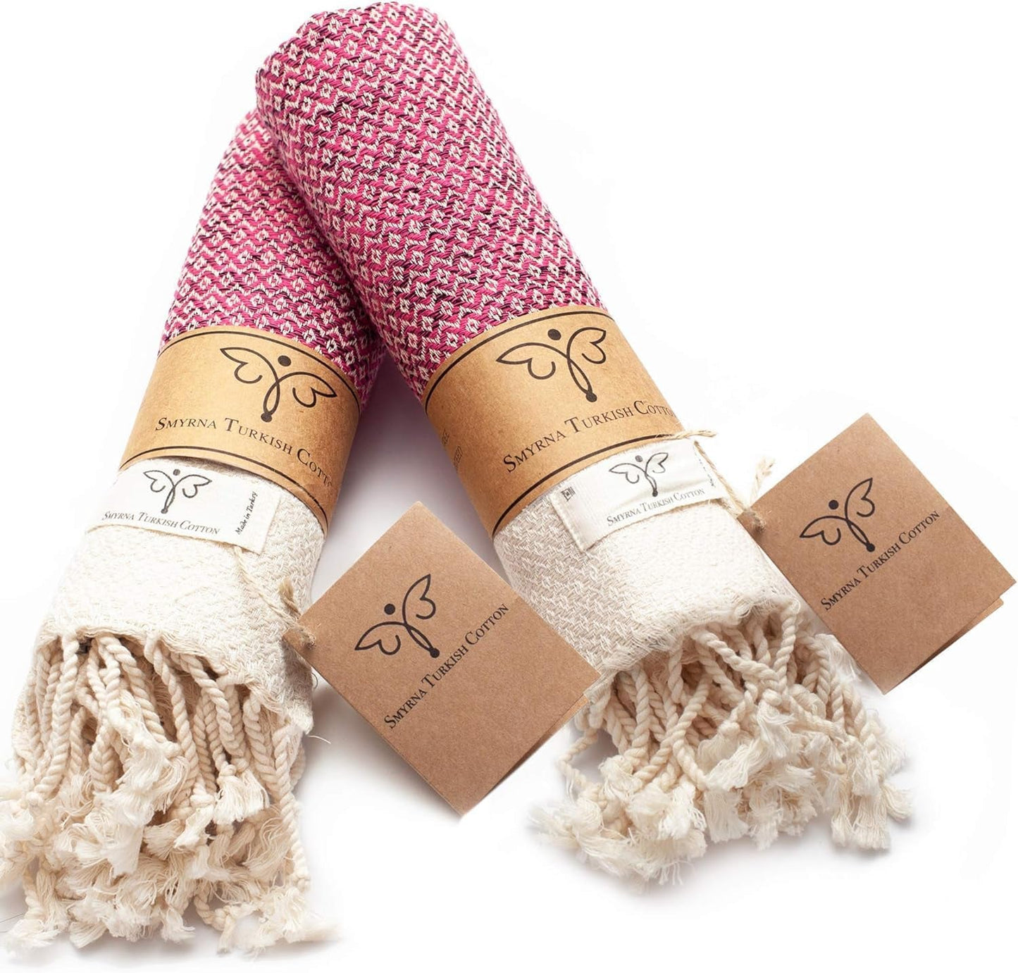 Smyrna Vintage Turkish Cotton Hand Towels - Set of 2, 16x40 Inches, Elegant Beige Towels for Bath, Kitchen, Yoga, and More