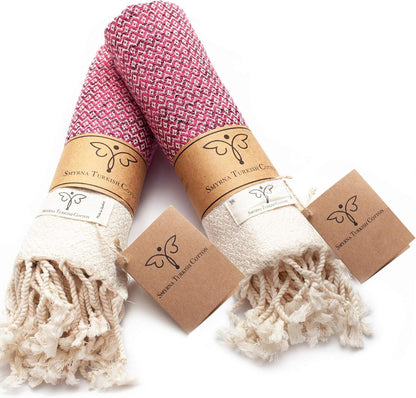 Smyrna Vintage Turkish Cotton Hand Towels - Set of 2, 16x40 Inches, Elegant Beige Towels for Bath, Kitchen, Yoga, and More
