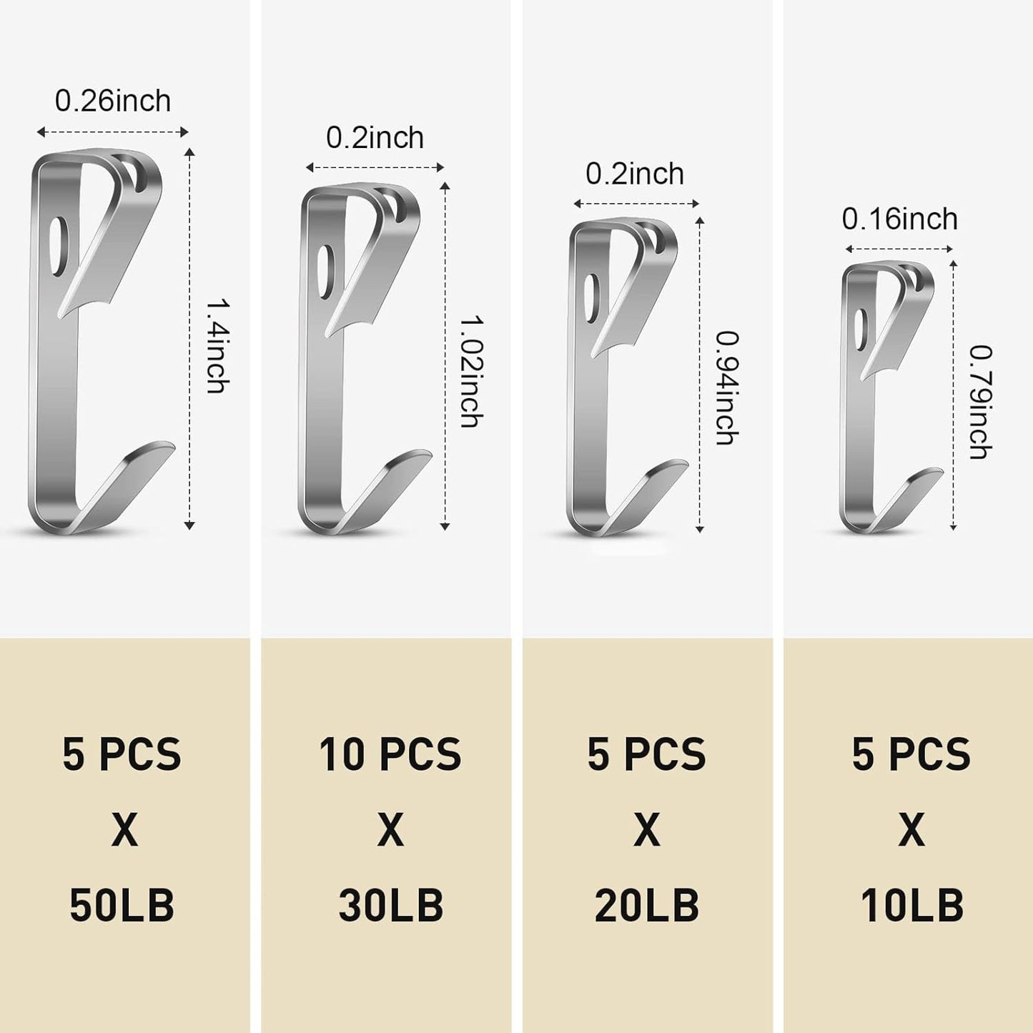 Professional Picture Hanging Hardware Kit - 50 Heavy-Duty Hooks for Frames, Canvases, and Mirrors (Supports 10-50 lbs)