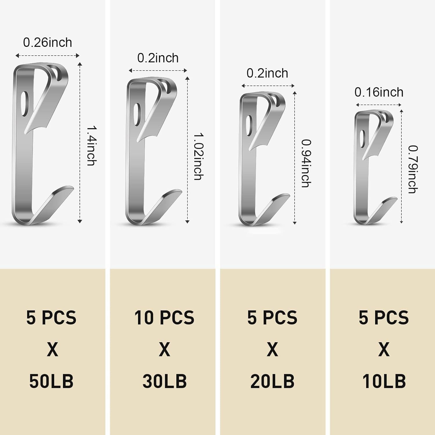 Professional Picture Hanging Hardware Kit - 50 Heavy-Duty Hooks for Frames, Canvases, and Mirrors (Supports 10-50 lbs)