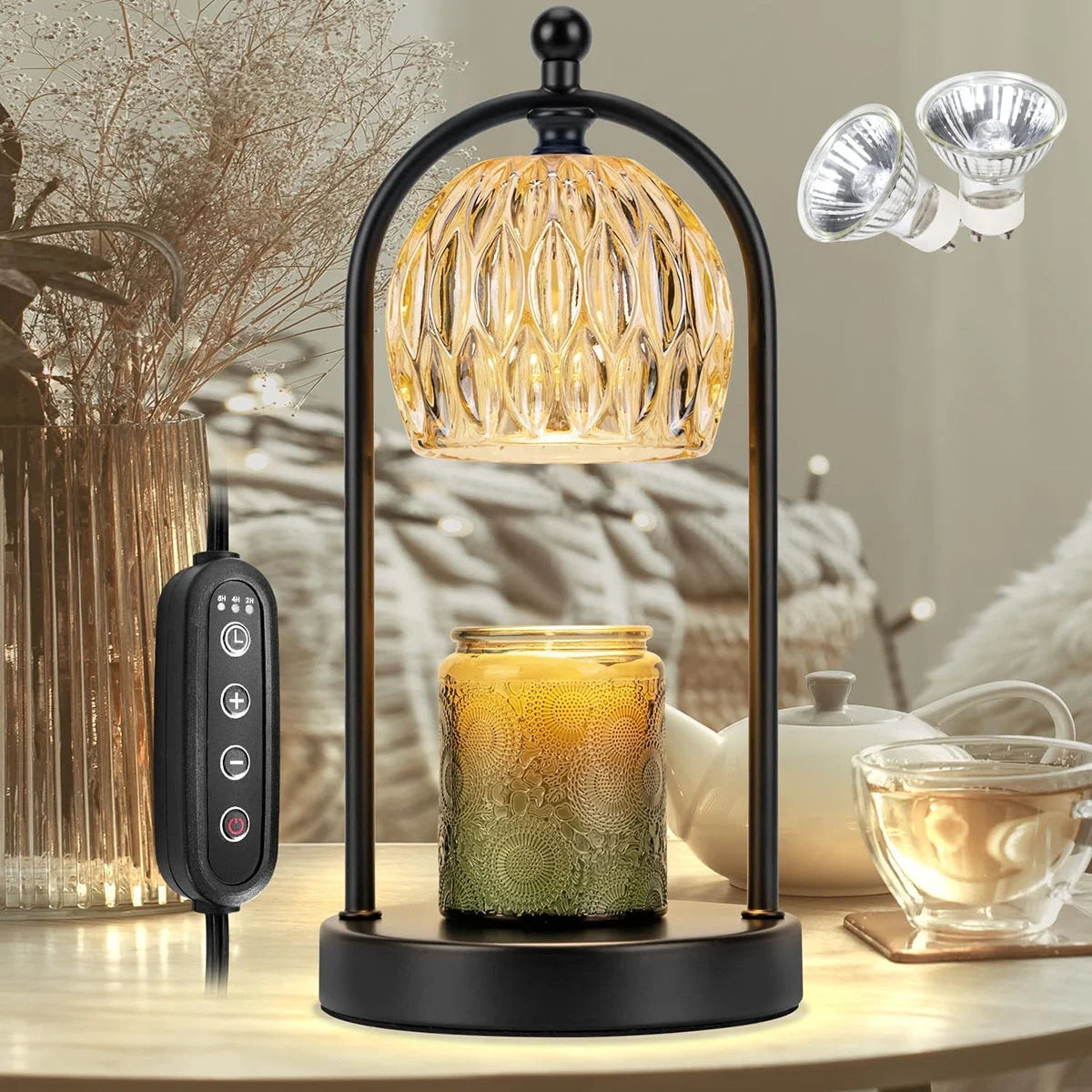 Elegant Black Electric Candle Warmer Lamp for Contemporary Home Aesthetics