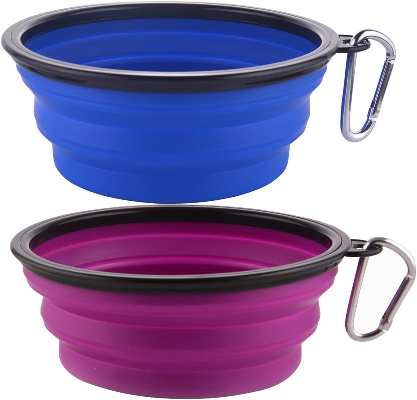 Large Collapsible Dog Bowls - 34 Oz Portable Travel Water and Food Dishes with Carabiner Clip, 2 Pack (Green and Red)