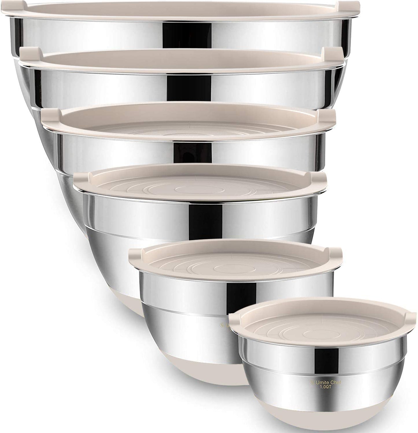 6-Piece Stainless Steel Mixing Bowls with Airtight Lids and Non-Slip Bottoms, Ideal for Mixing and Serving (Black)