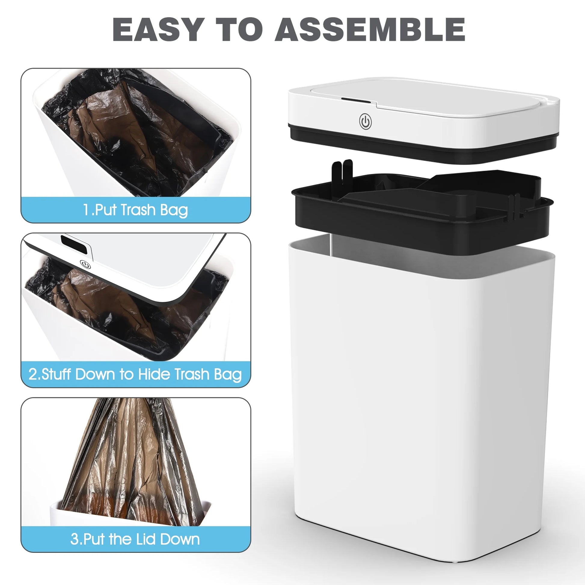 Smart Touchless Trash Can - 3.95 Gallon Slim Design for Home & Office, Perfect for Bathroom, Bedroom, Living Room & RV