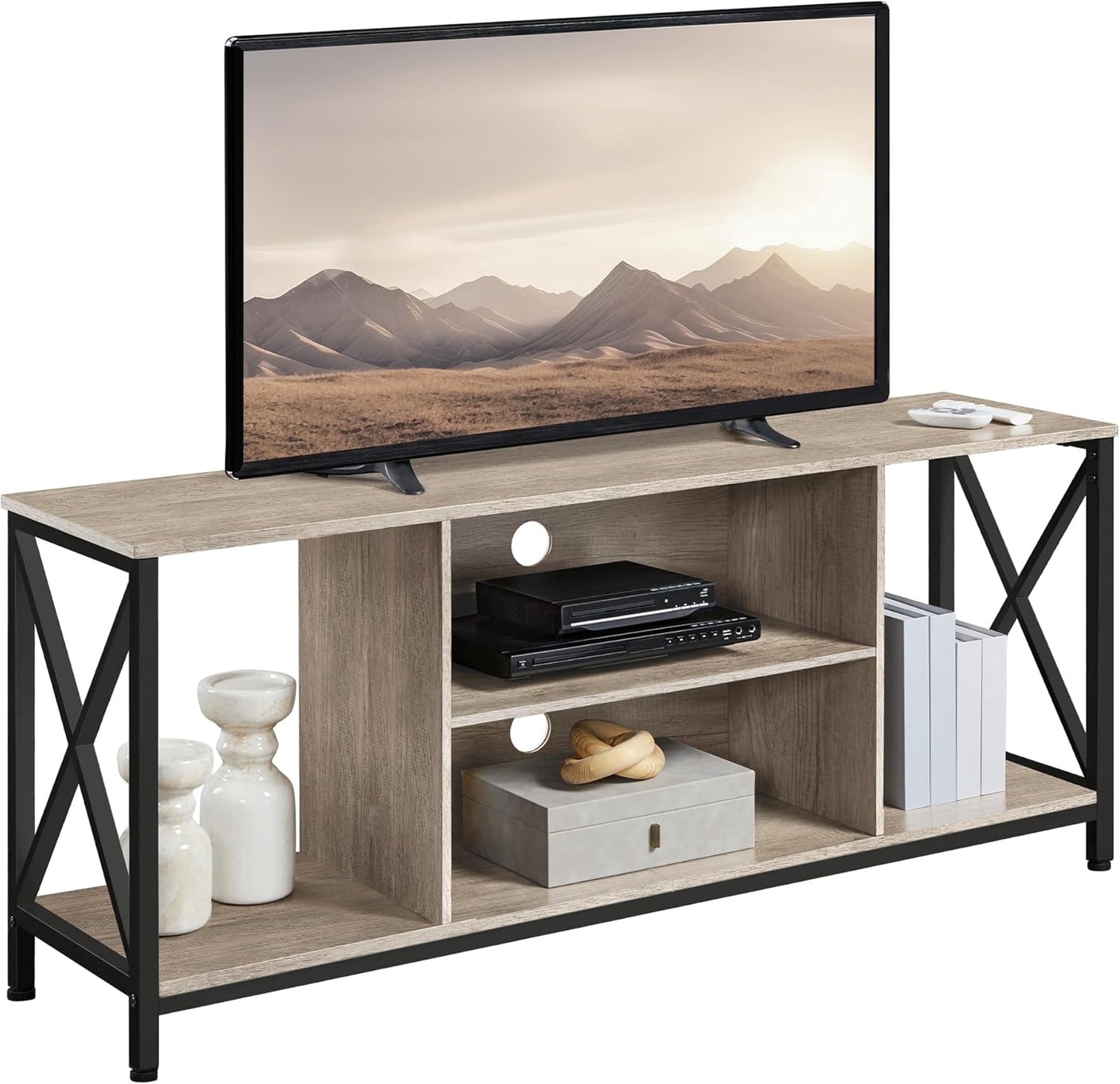 Chic Rustic Brown TV Stand for 65" TVs - Stylish Media Console with Ample Shelving for Living Room & Bedroom