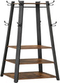 Industrial-Style Coat Rack with 3 Shelves and Hooks for Entryway, Living Room, Rustic Brown and Black Finish, Steel Frame