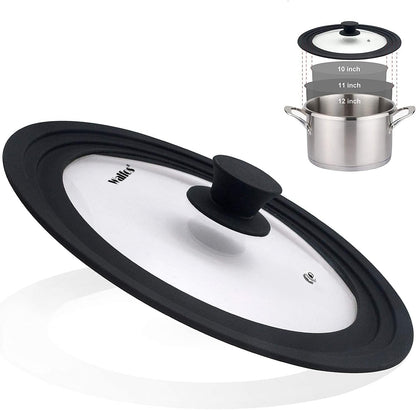 Universal Tempered Glass Lid for Cookware - Fits 6.5", 7", and 8" Diameter Pots, Pans, and Skillets with Heat Resistant Silicone Rim