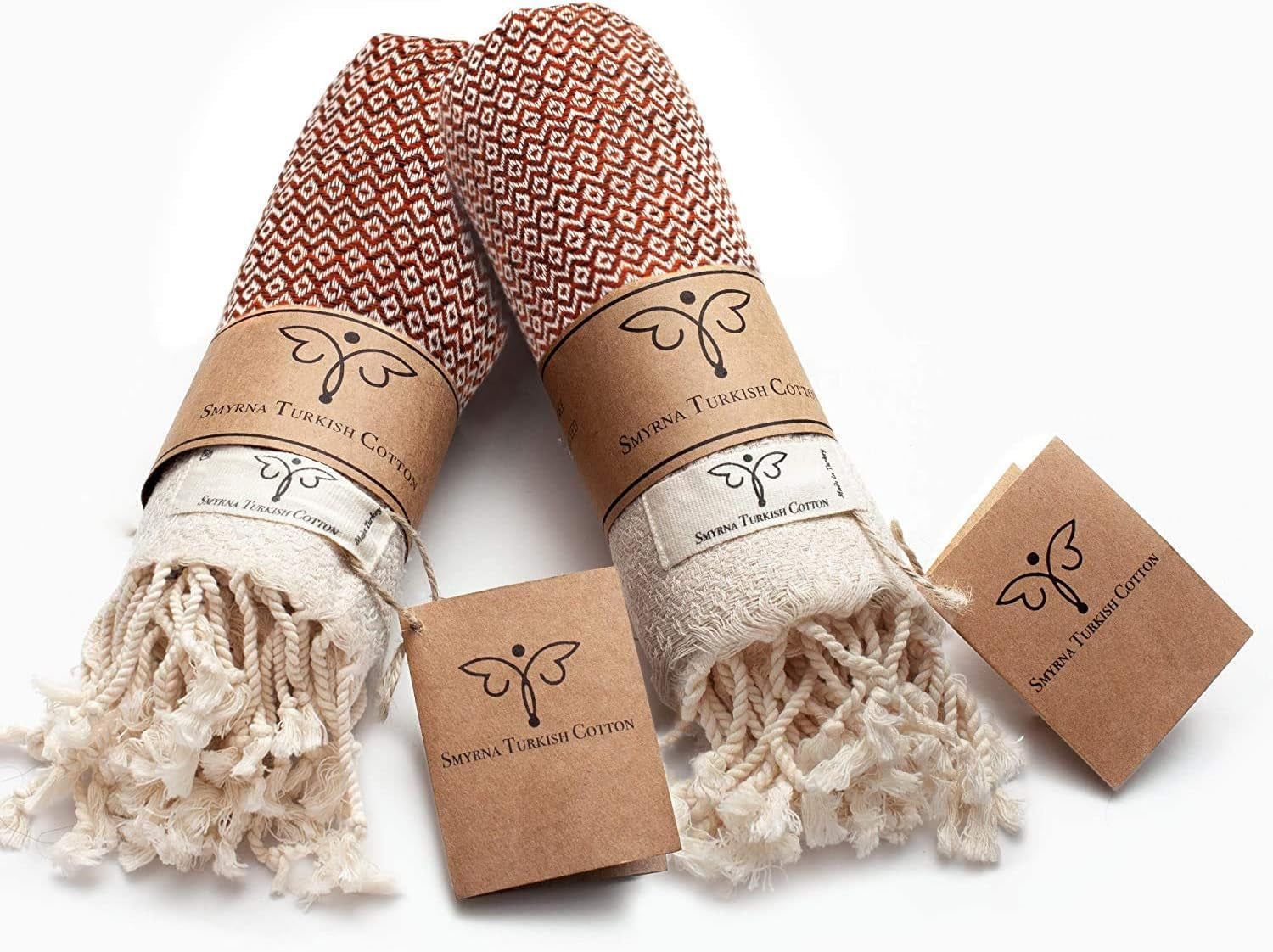 Smyrna Vintage Turkish Cotton Hand Towels - Set of 2, 16x40 Inches, Elegant Beige Towels for Bath, Kitchen, Yoga, and More