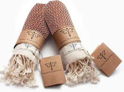 Smyrna Vintage Turkish Cotton Hand Towels - Set of 2, 16x40 Inches, Elegant Beige Towels for Bath, Kitchen, Yoga, and More