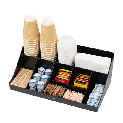 Cup and Condiment Station - Countertop Organizer in Black Finish, Dimensions: 17.87" L x 9.5" W x 6.62" H