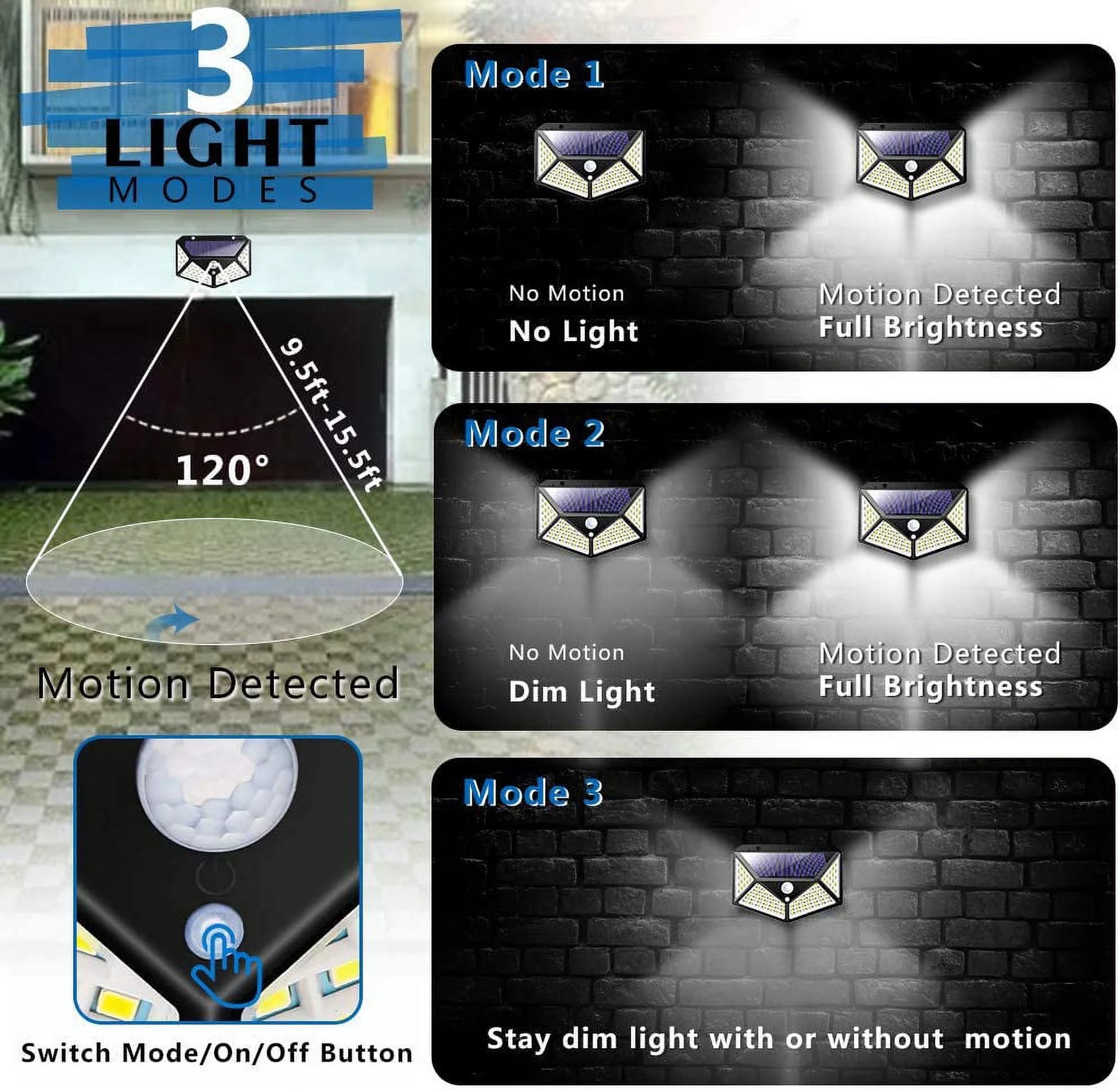 Professional Outdoor Solar Motion Sensor Lights - 3 Modes, Wireless, IP65 Waterproof and Heatproof Security Lighting for Porch, Garden, Patio, and Fence - Set of 2