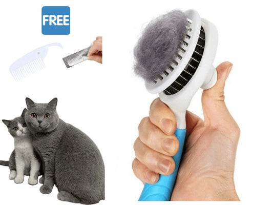 Self-Cleaning Slicker Brush for Dogs and Cats - Effective Grooming Tool for Removing Loose Undercoat, Mats, and Tangled Hair, Includes Flea Comb