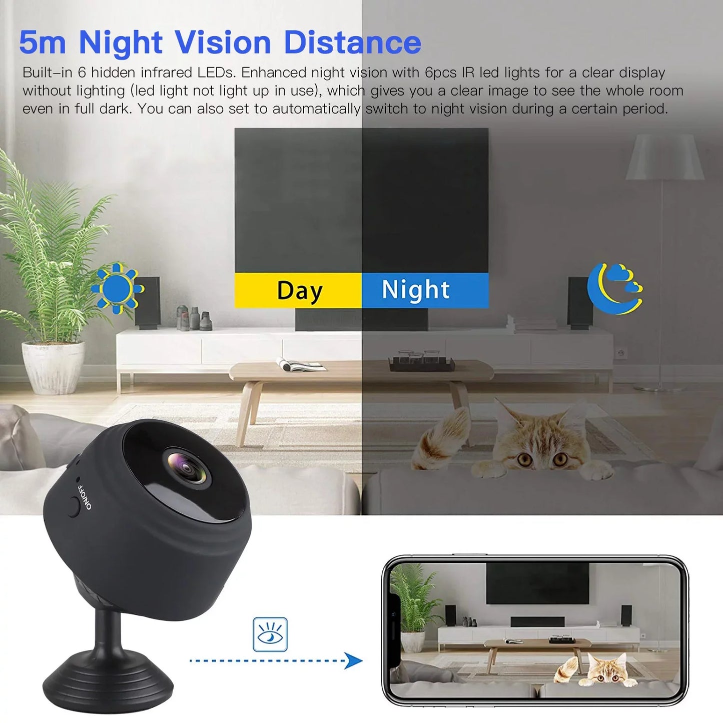 Mini Wireless Security Camera - Full HD 720P Portable Nanny Cam with Night Vision, Video Recording, and Motion Detection for Home, Car, Drone, Office, and Outdoor Use