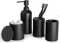 Contemporary Matte Black 4-Piece Bathroom Accessory Set with Soap Dispenser, Q-tip Holder, Tumbler, and Toothbrush Holder