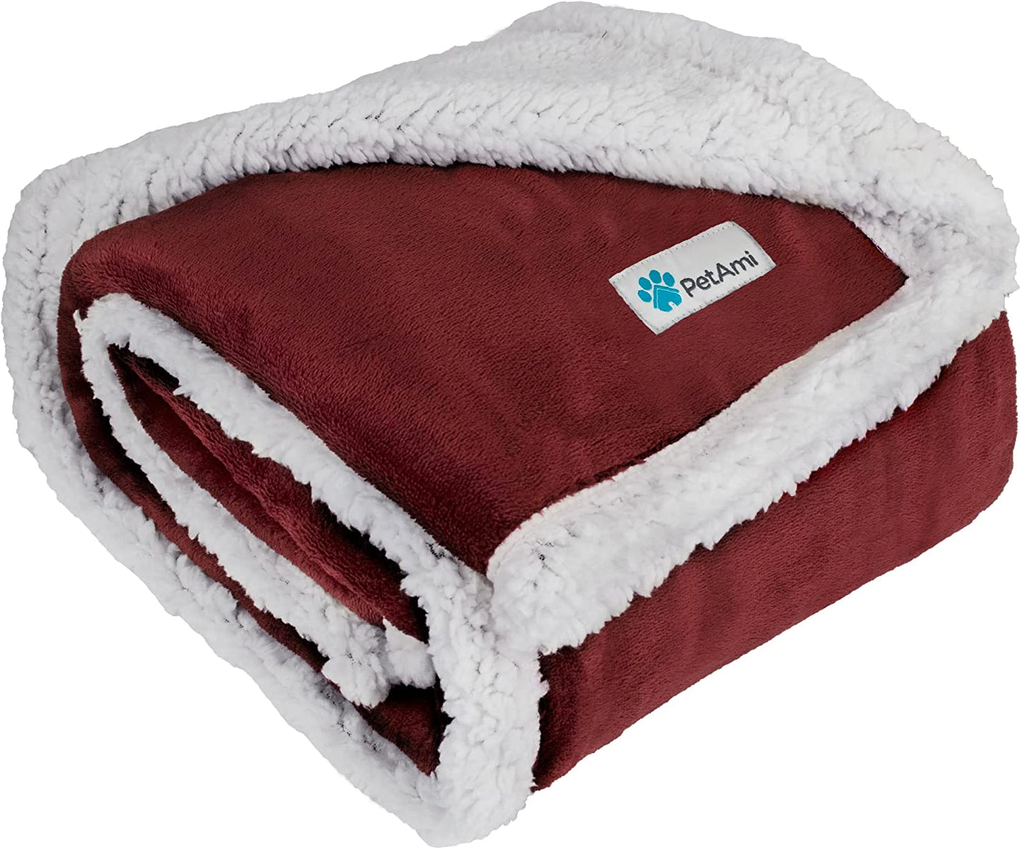 Reversible Fleece Pet Blanket for Small to Medium Dogs and Cats, Soft Sherpa Plush Throw, Washable Furniture Protector, 29 x 40 inches, Maroon Red