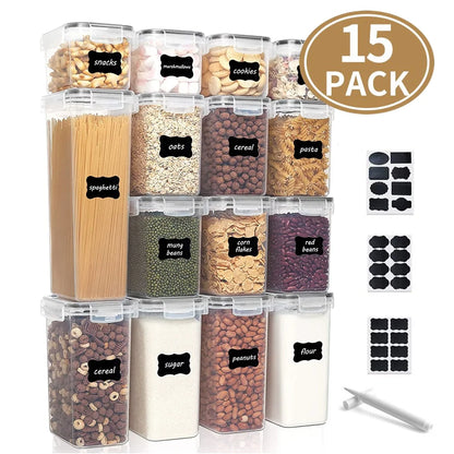 15-Pack BPA-Free Airtight Food Storage Container Set with Lids & 24 Labels for Kitchen Organization