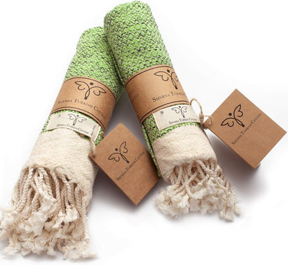 Smyrna Vintage Turkish Cotton Hand Towels - Set of 2, 16x40 Inches, Elegant Beige Towels for Bath, Kitchen, Yoga, and More