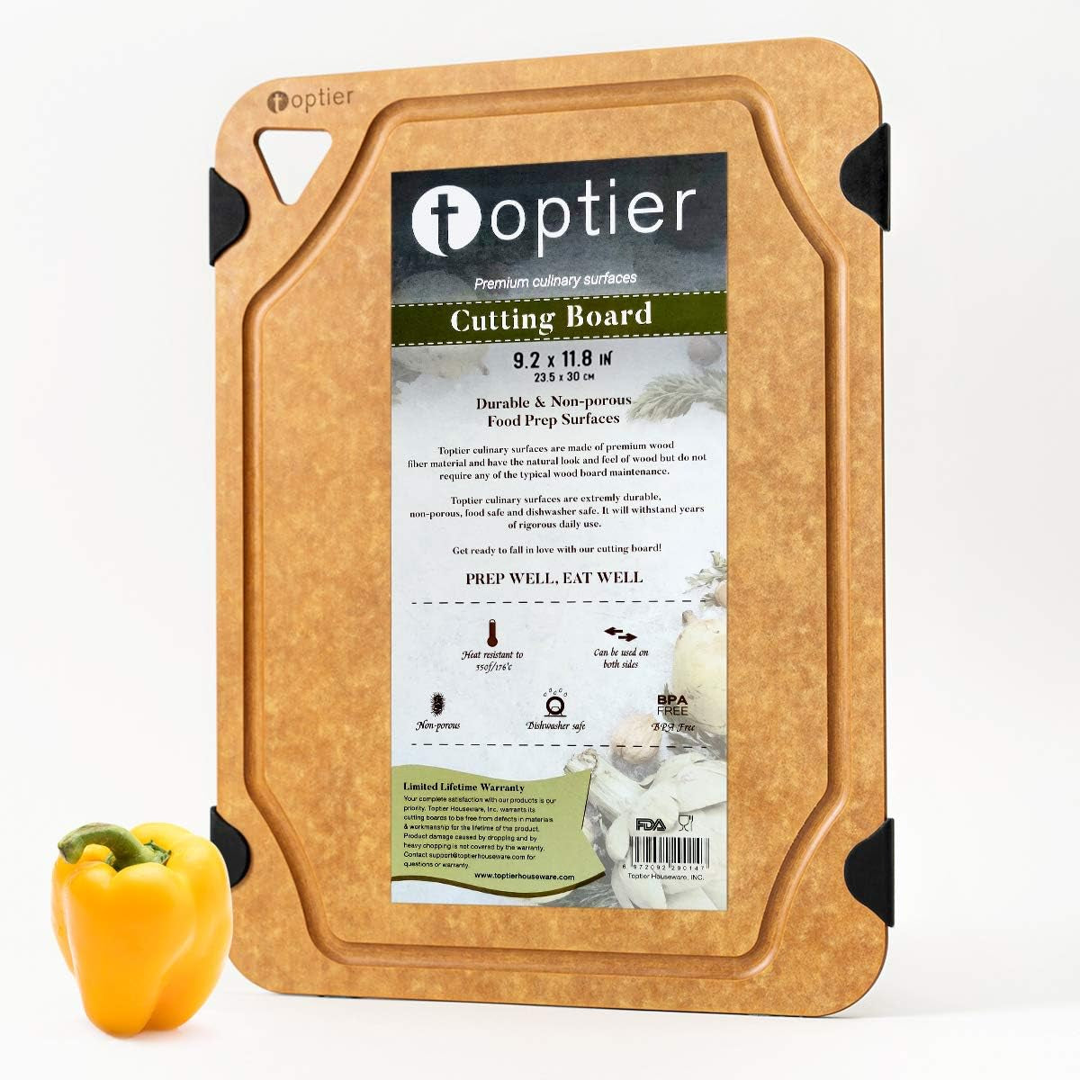 Eco-Friendly Professional Wood Cutting Board with Juice Grooves, Non-Slip Design, Dishwasher Safe, BPA Free - Compact 11.5 x 9.25-Inch, Natural Slate Finish