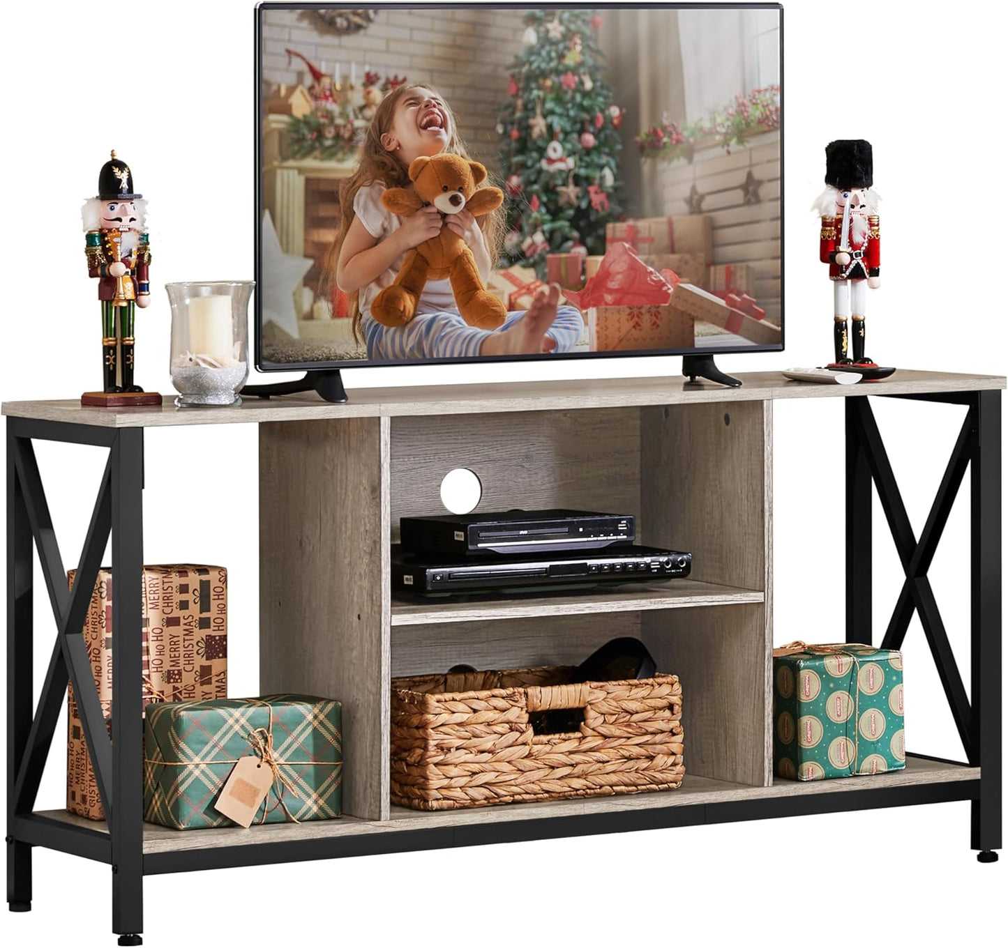 Chic Rustic Brown TV Stand for 65" TVs - Stylish Media Console with Ample Shelving for Living Room & Bedroom