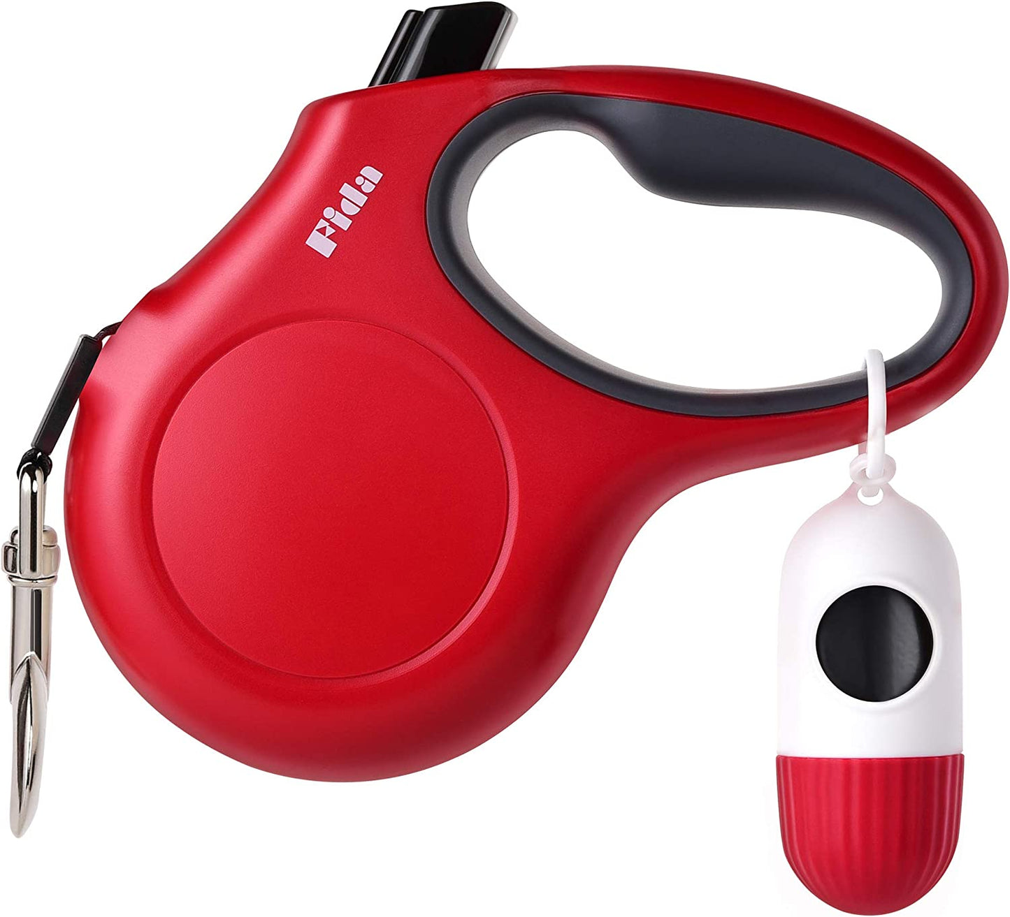 16-Foot Retractable Dog Leash with Poop Bag Dispenser for Medium Dogs and Cats up to 44 lbs, Featuring Anti-Slip Handle and Tangle-Free Reflective Nylon Tape (Medium, Red)