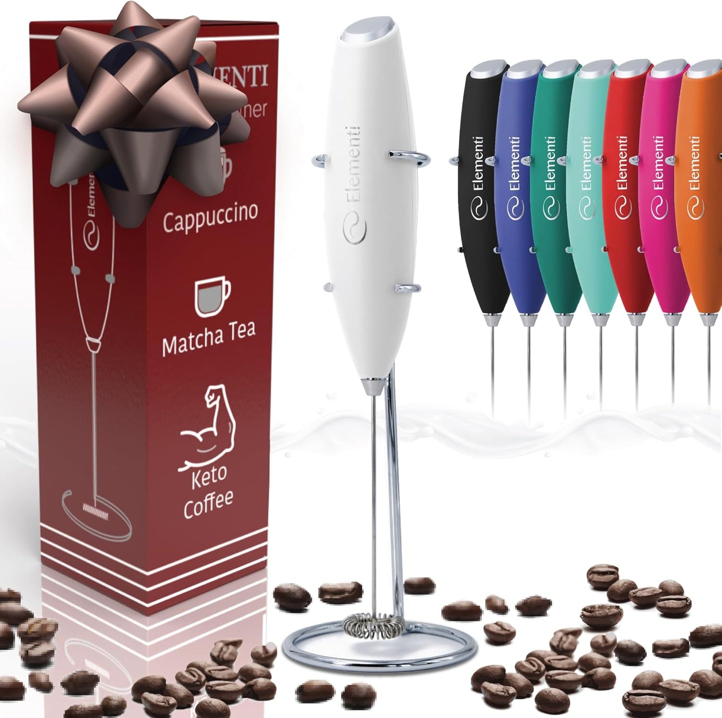 Premium Handheld Milk Frother and Drink Mixer with Stand - Perfect for Creating Cappuccinos, Lattes, and Hot Chocolate at Home (Black)
