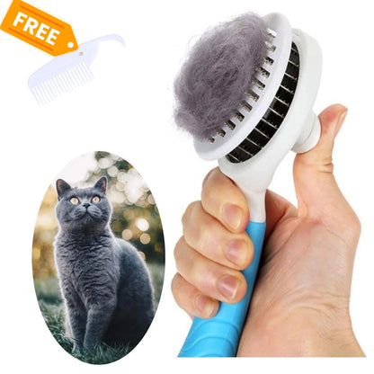 Self-Cleaning Slicker Brush for Dogs and Cats - Effective Grooming Tool for Removing Loose Undercoat, Mats, and Tangled Hair, Includes Flea Comb