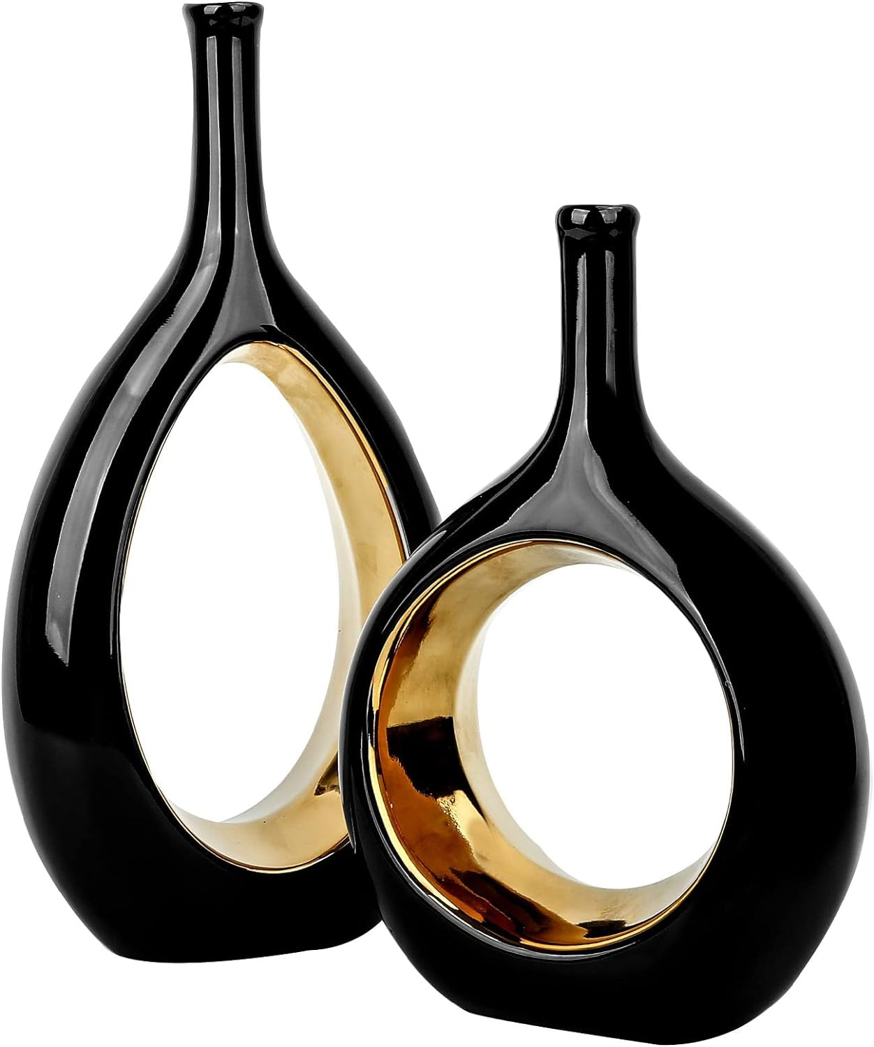 Elegant Samawi Black and Gold Ceramic Vase Set - Modern Decorative Vases for Home Decor & Pampas Grass