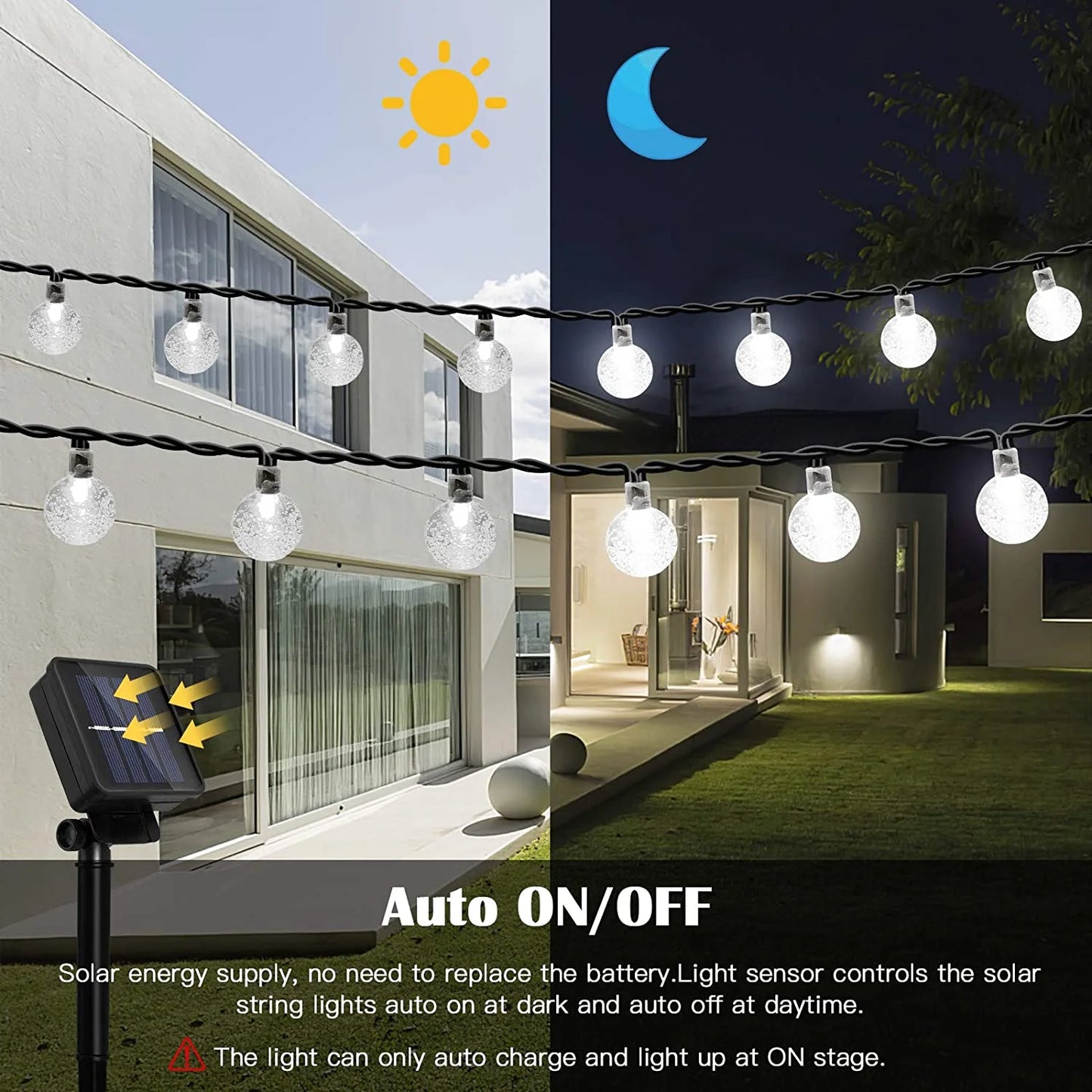 Solar-Powered 50 LED Outdoor String Lights - Waterproof Garden Pathway Decoration in White