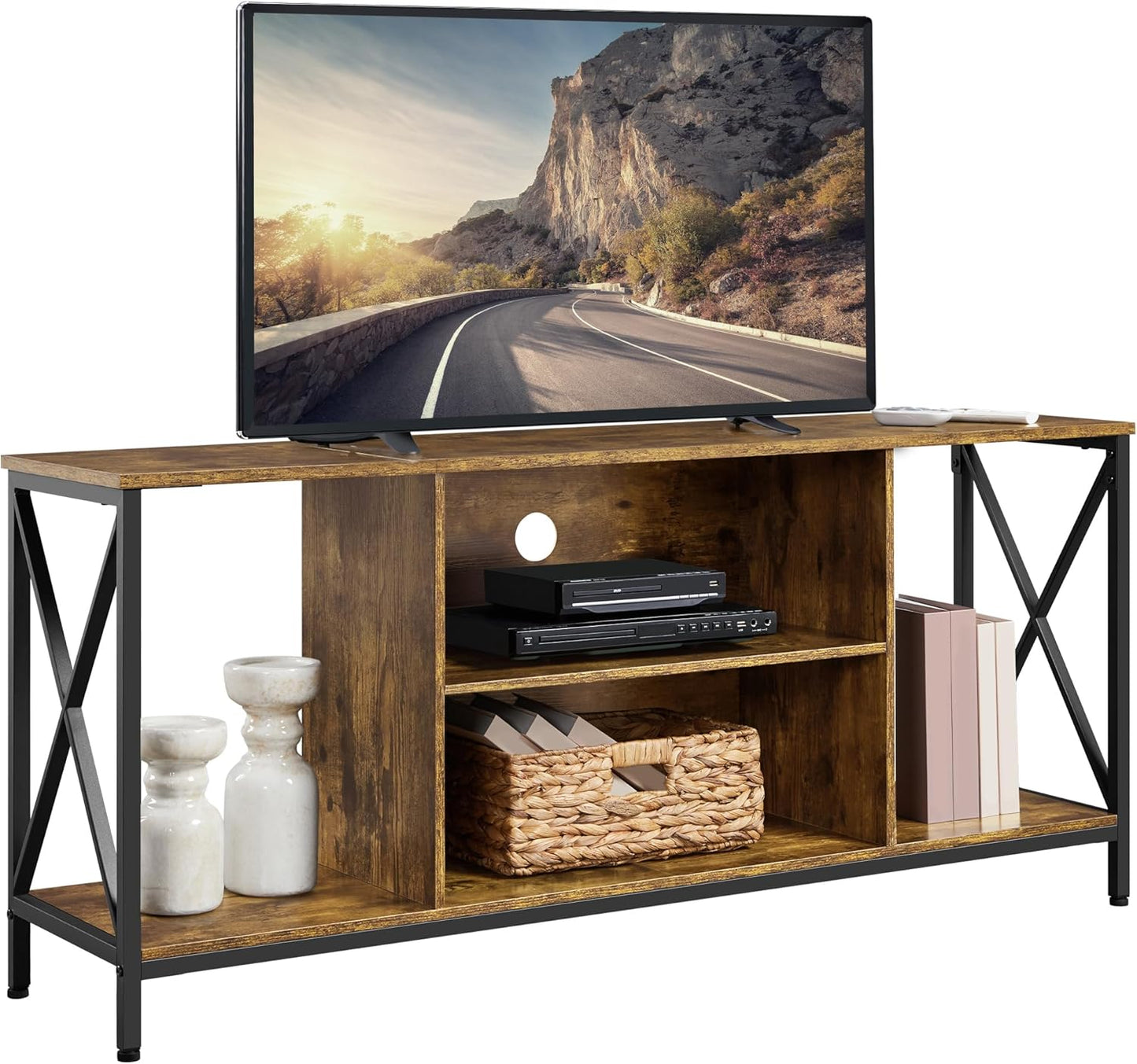 Chic Rustic Brown TV Stand for 65" TVs - Stylish Media Console with Ample Shelving for Living Room & Bedroom