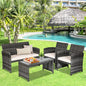 Elegant 4-Piece Navy Rattan Patio Furniture Set with Glass Table - Exceptional Comfort for Outdoor Living