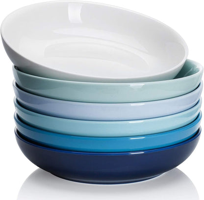 Set of 6 Large 30 Ounce Porcelain Salad and Pasta Serving Bowls, 8.4 Inch, Microwave and Dishwasher Safe