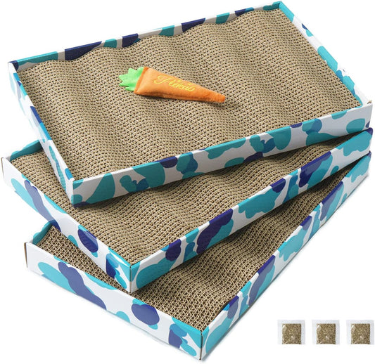 XXL Reversible Cat Scratcher Board Set with Catnip - Three-Piece Cardboard Scratching Pad Collection